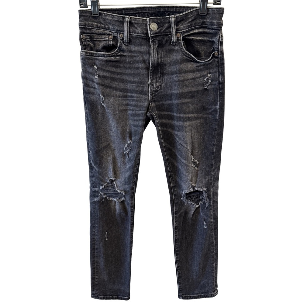 American Eagle Outfitters AirFlex+ Black Distressed Skinny Jeans 28x30